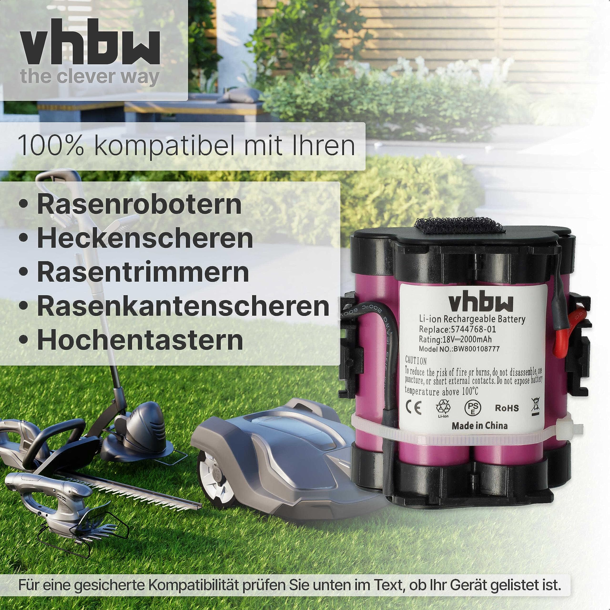vhbw Batería Compatible con Husqvarna Automower 105, 308x, 305, 308 Robot cortacésped - Accesorios, recambios (2000 mAh, 18 V, Li-Ion)