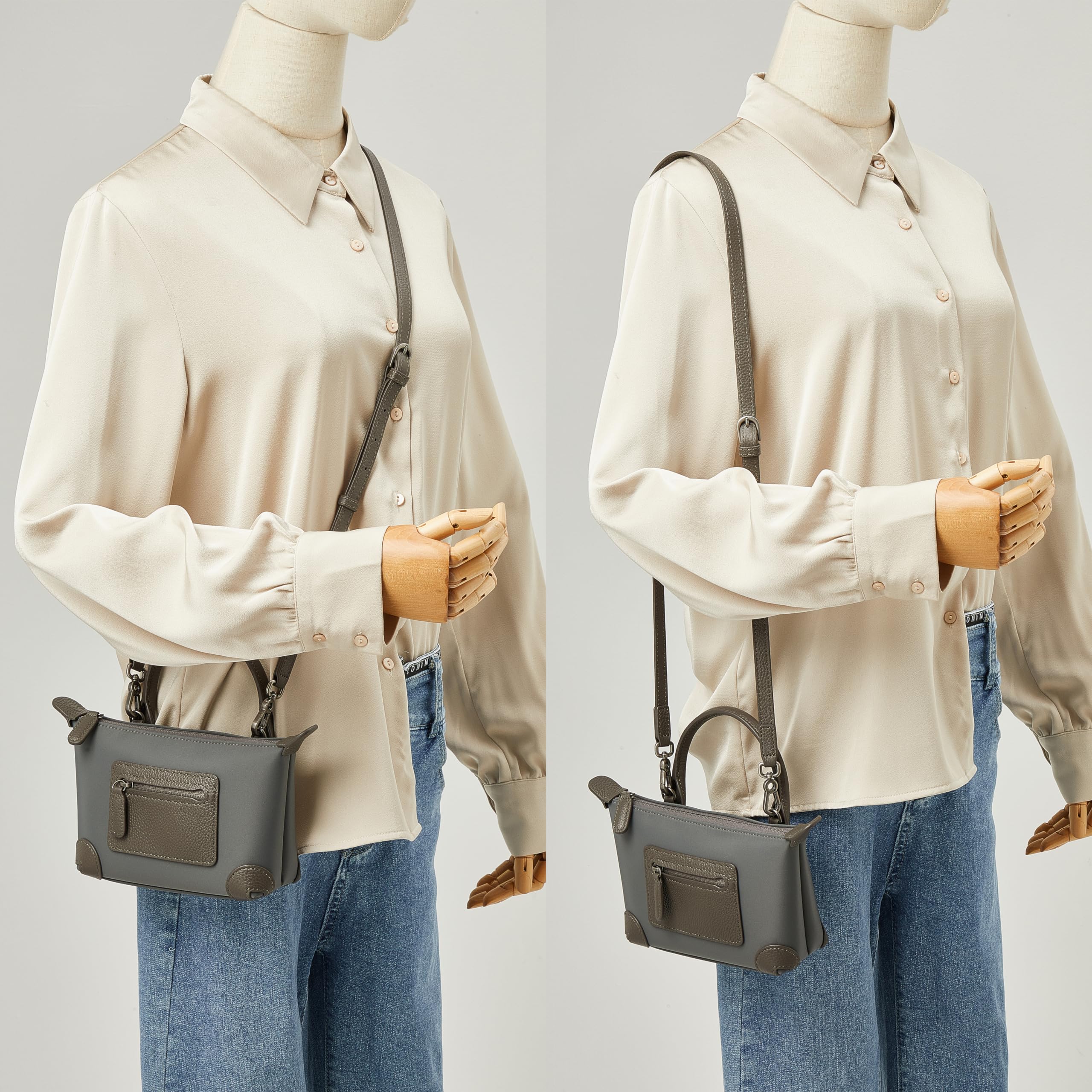 DORIS&JACKY Mini Top Handle Tote Purse For Women Designer Small Lightweight Crossbody Handbag With Adjustable Strap (3-Grey)