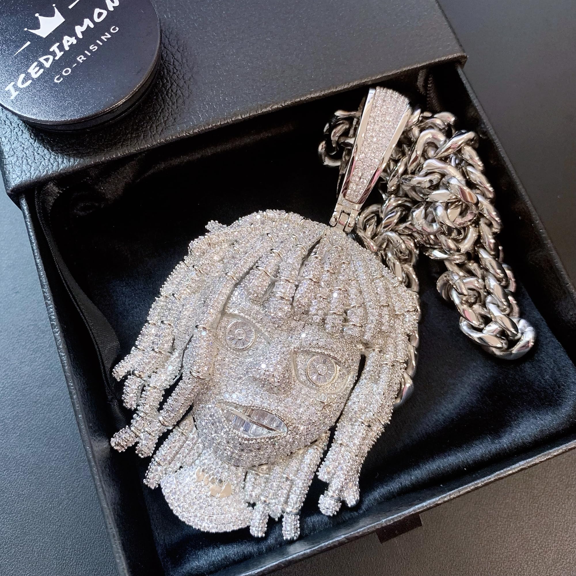 ICEDIAMOND Iced Out Dreadlocks Reggae Rapper Big CZ Diamond Pendant con catena cubana, completamente intarsiato Shine 5A Zirconia Hip Hop Charm Gioielli per gli uomini