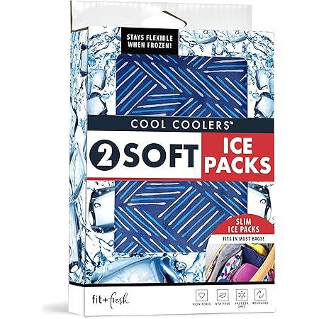 Fit & Fresh Cool Coolers Reusable & Flexible Soft Ice Packs, 2PK, Navy Sketch Weave & Blue