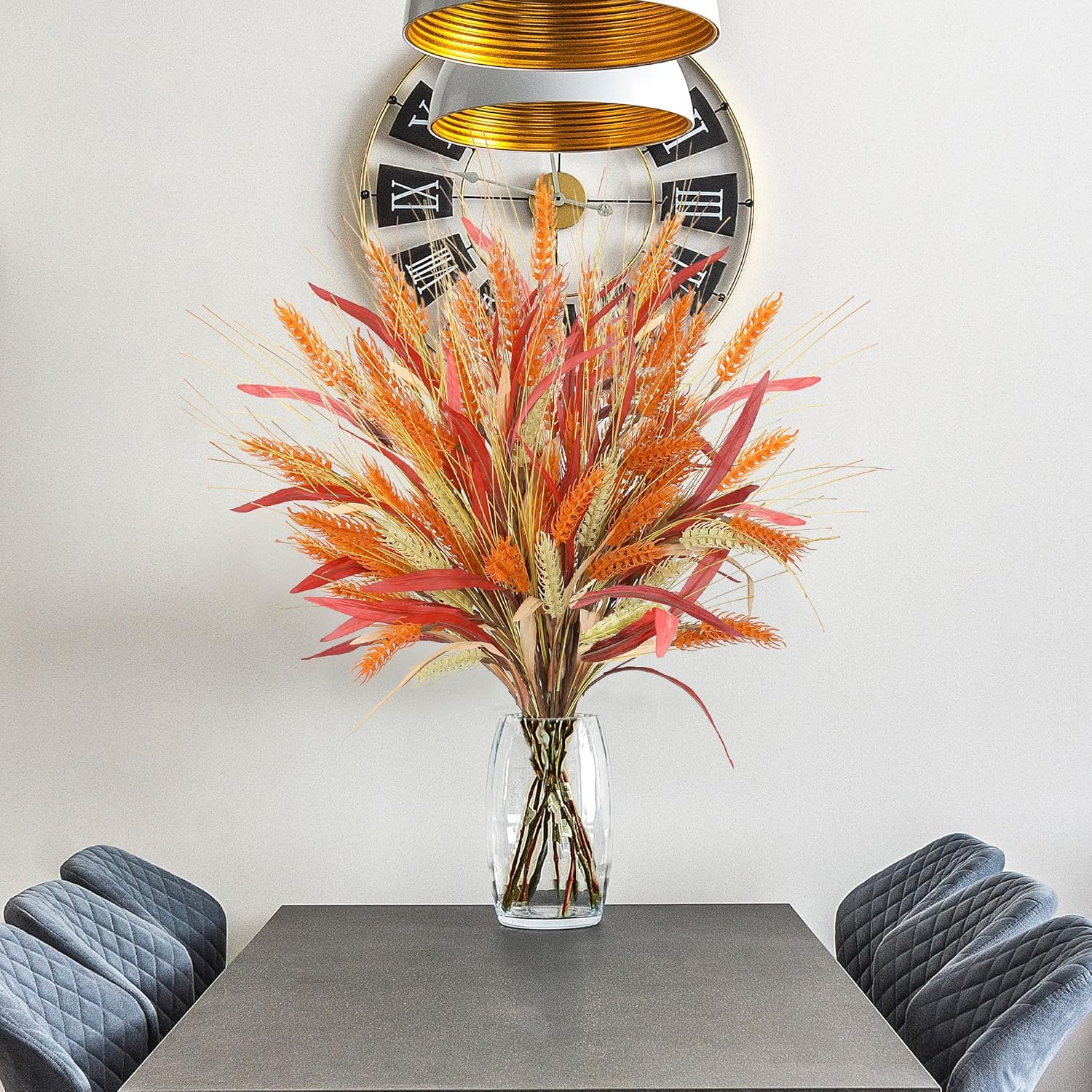 Sggvecsy Artificial Fall Flowers 6 Pcs 17.5 inch Floral Arrangement Fake Floral Stems Autumn Leaves Branches Fall Plastic Bouquets with Grain for Thanksgiving Home Table Centerpieces Wedding Decor - Image 6