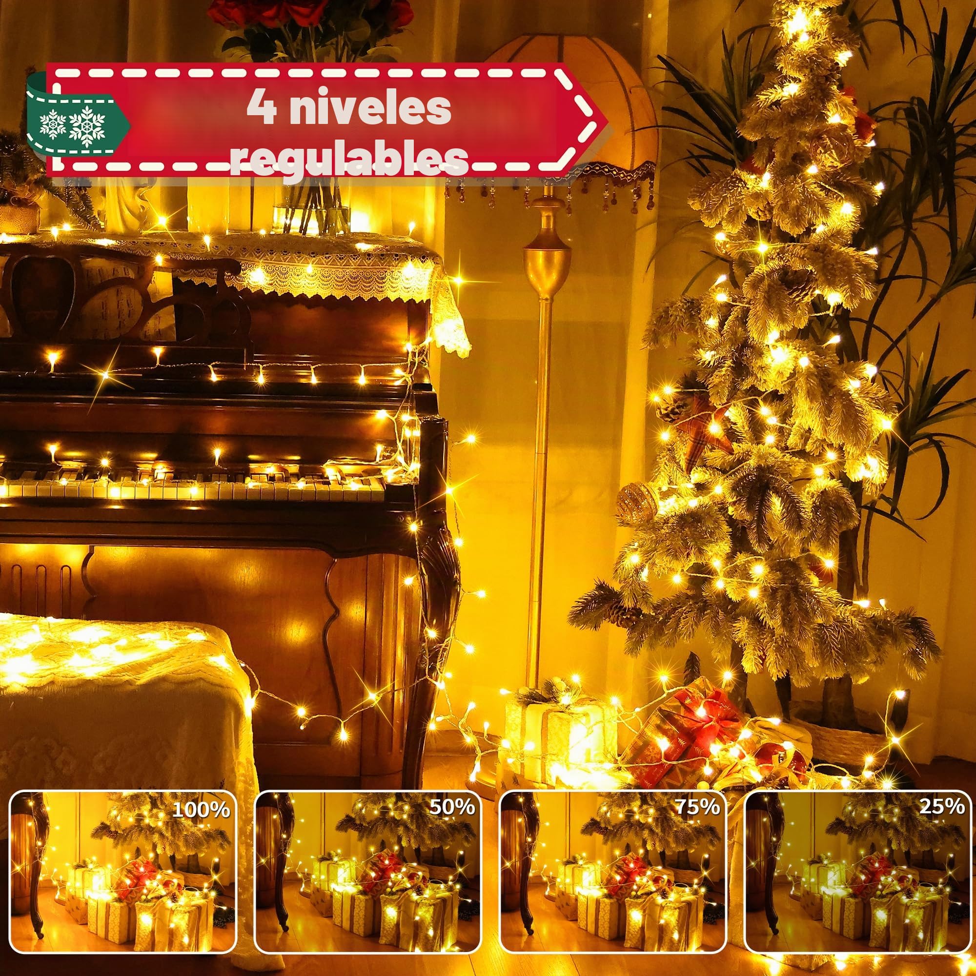Auriostar Guirnalda Luces Navidad Exterior IP44 Impermeable, 8 Modos Arbol LED 80m 800LEDs, Luces para Balcon, Habitacion, Fiestas, Boda (Blanco Cálido)
