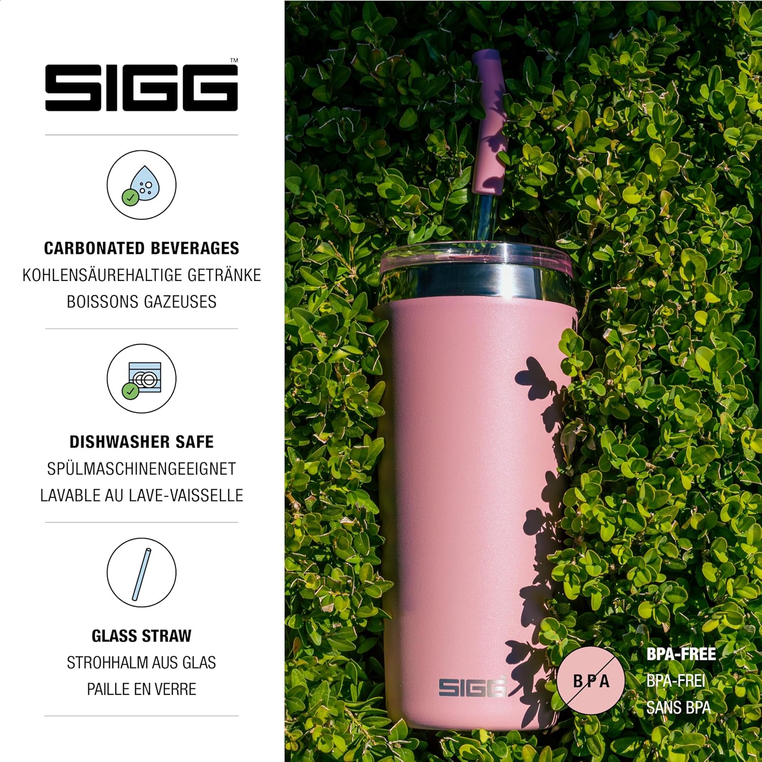 SIGG - Insulated Mug - Travel Mug Helia - With Durable Glass Straw & Cleaning Brush - Leakproof - BPA Free - 18/8 Stainless Steel - 15oz/20oz image 5