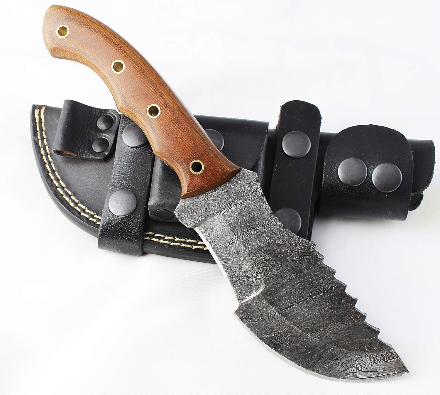 Suреr Sаlе 🛒 Moorhaus Handmade Random Damascus G10 Brown Micarta Tracker Knife With Leather Sheath