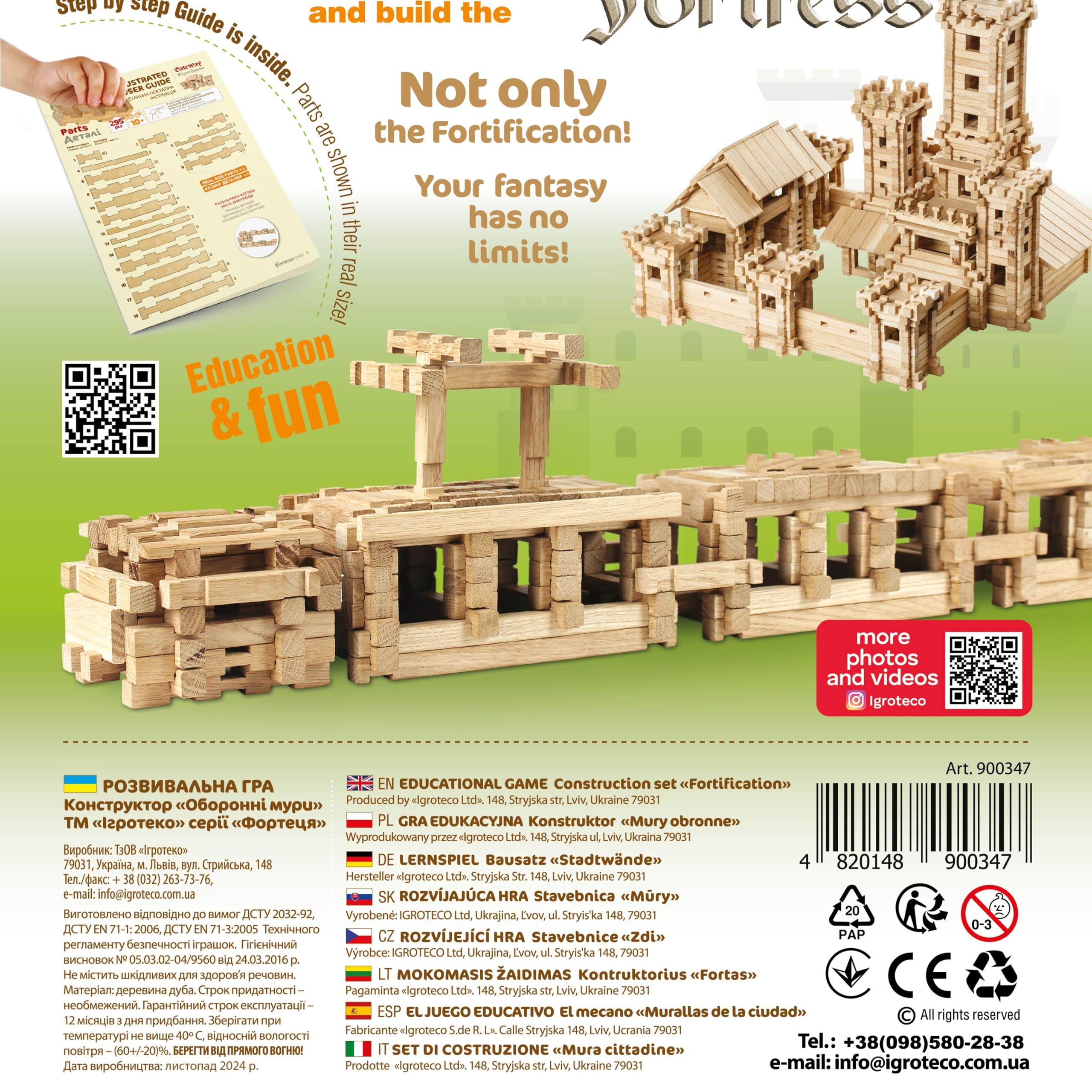 Igroteco Jeu de Construction en Bois – Muraille Série «Forteresse», 282 Pièces, Jouet Éducatif Écologique à Assembler pour Enfants dès 8 Ans