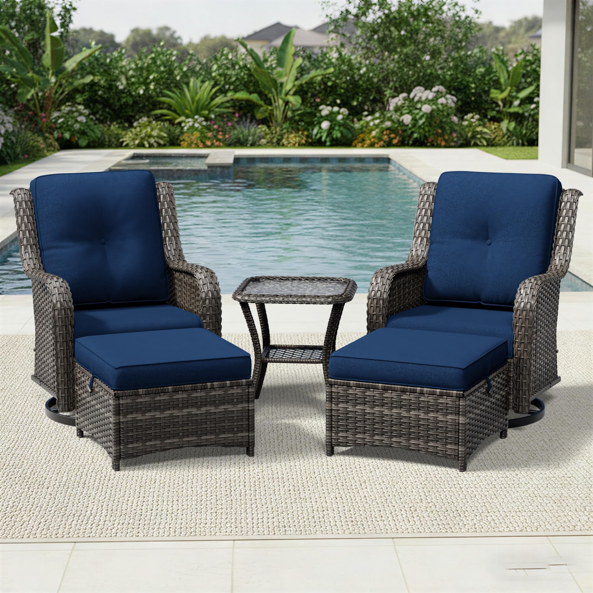 Joyside 5 Piece Wicker Patio Furniture Set, Outdoor Swivel Rocker Patio Chairs with High Back, Deep Seating, Wide Armrest, Thickened Cushions, Outdoor Furniture for Deck, Porch Use