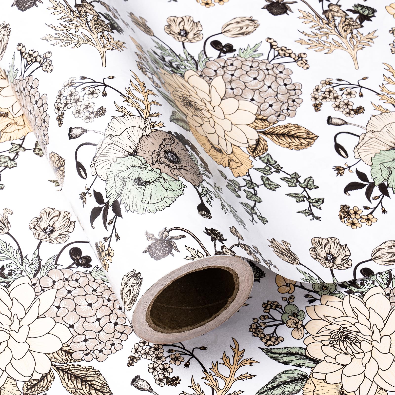 WRAPAHOLIC Jumbo Reversible Floral Wrapping Paper - 24 Inch X 100 Feet Jumbo Roll Pearlized Vintage Floral Design, Perfect for Wedding, Birthday,