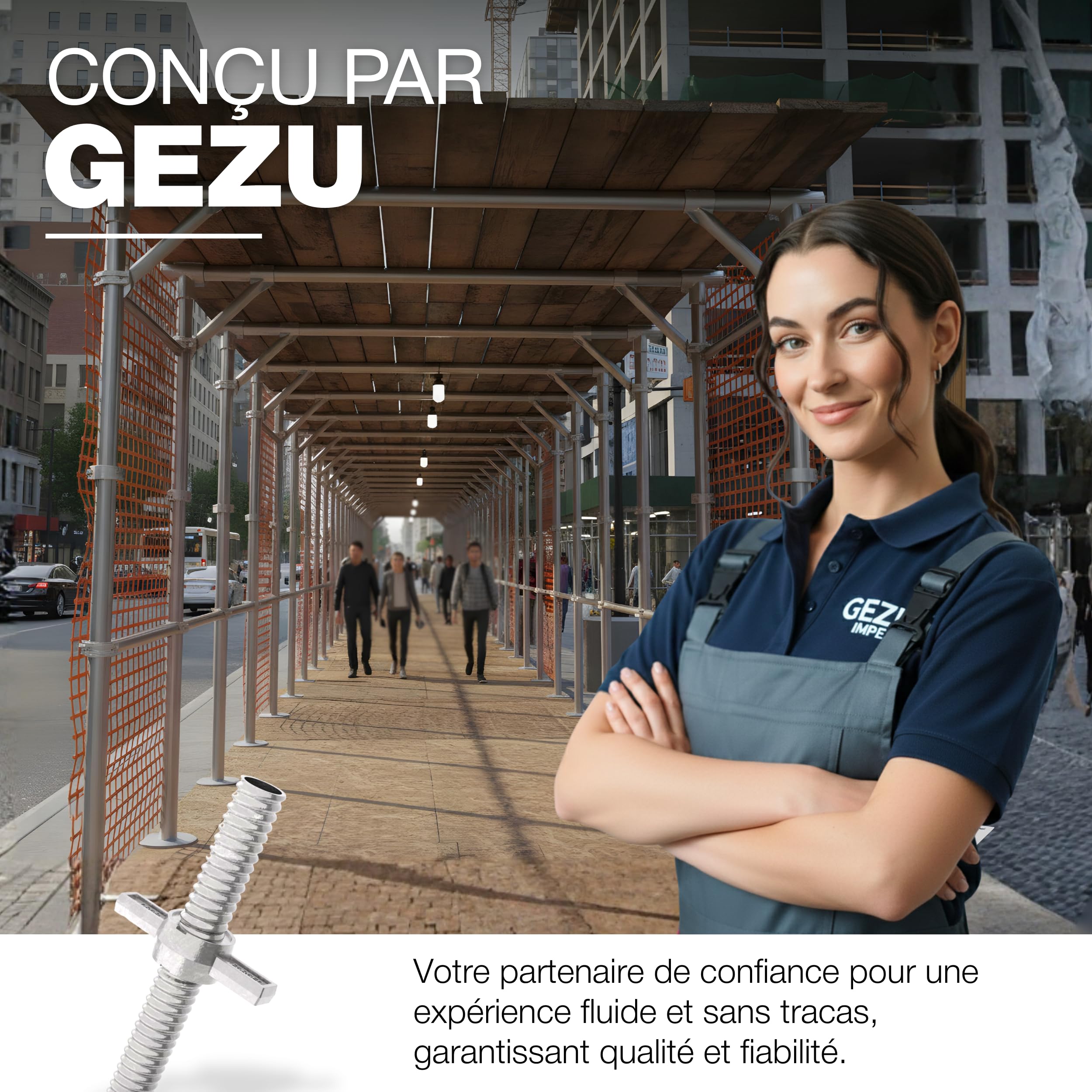 GeZu Impex Pied d'échafaudage avec Tige Filetée Galvanoplastie Lot de 4 500 x 38 mm plaques de pieds réglables