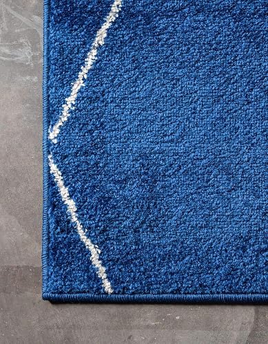 Miniatura 8 de Unique Loom - Alfombra con diseño geométrico, colección Trellis Frieze (6 pies, cuadrada, azul marinomarfil)