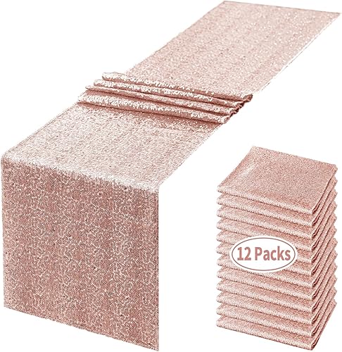 yourose Camino de mesa de lentejuelas color oro rosa, paquete de 12 caminos de mesa con purpurina de 12 x 72 pulgadas, mantel de lentejuelas color disponible en Yaxa El Salvador