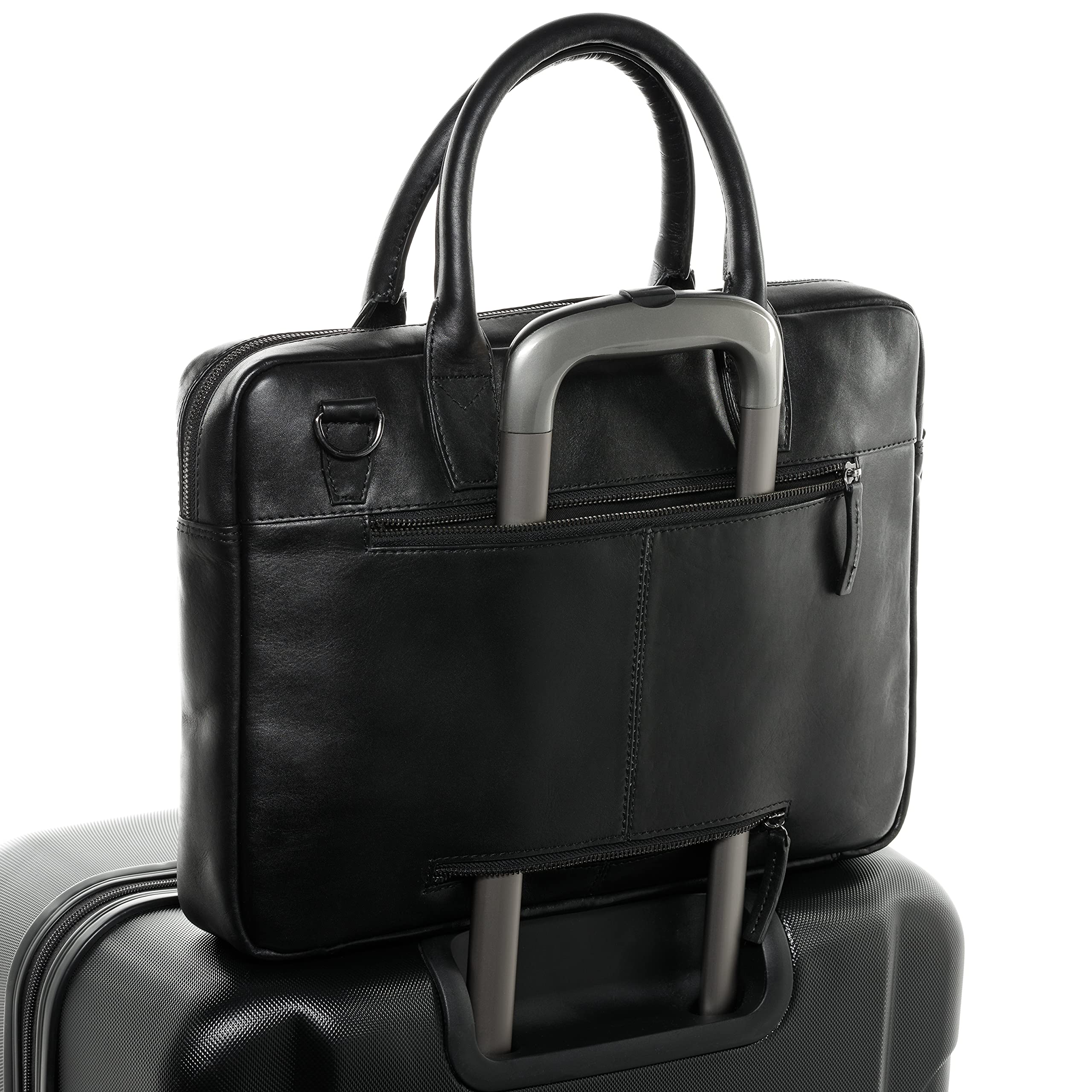 SID & VAIN große Laptoptasche schmal echt Leder - 17 Zoll Laptop Business-Tasche BOSTON groß - Umhängetasche Aktentasche mit Laptop-Fach - Ledertasche Herren und Damen handgefertigt