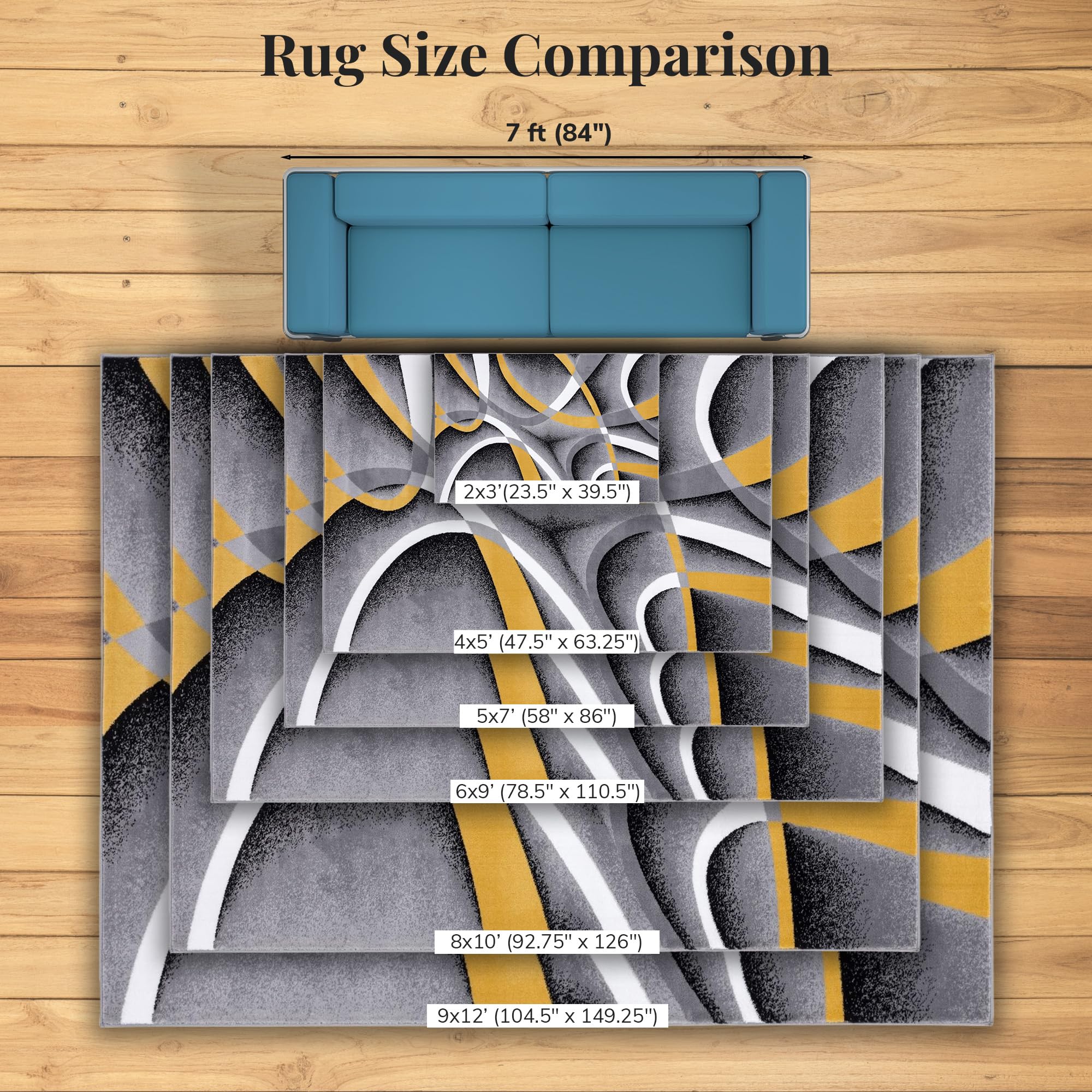 Persian Area Rugs 2305 Modern Abstract Area Rug Carpet, Yellow / 8