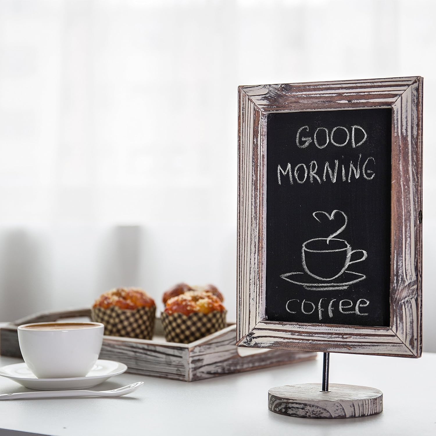 MyGift Torched Wood Tabletop Mini Chalkboard Sign with Stand, Small Table Menu Vertical or Horizontal Framed Message Board
