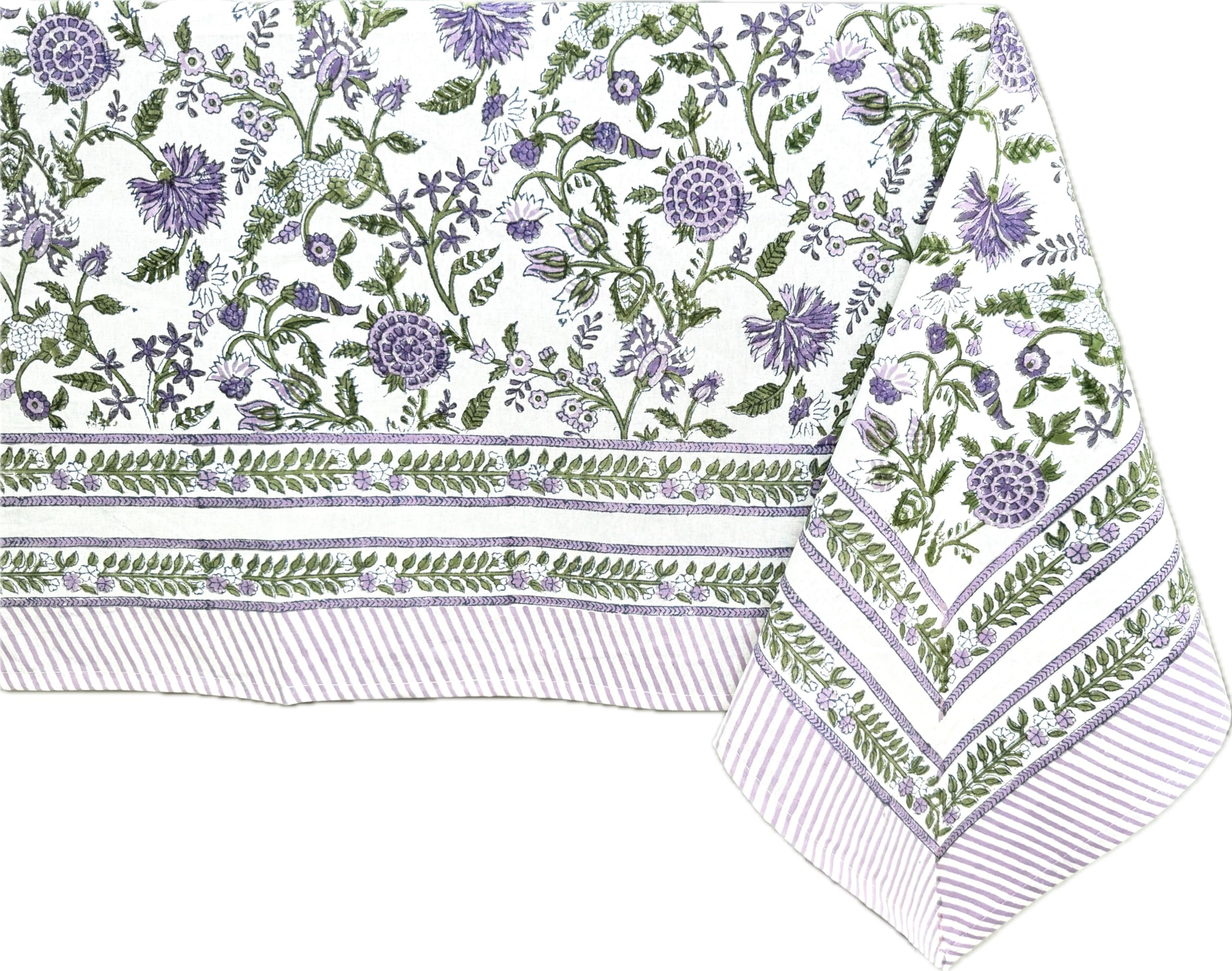 ATOSII Mahoka 100% Cotton Rectangle Fall Tablecloth, Handblock Floral Linen Table Cloth for Kitchen Dining Table I Parties Wedding Outdoors Holidays I Fall Home Decor 60 X 90 Inches I 6 Seater