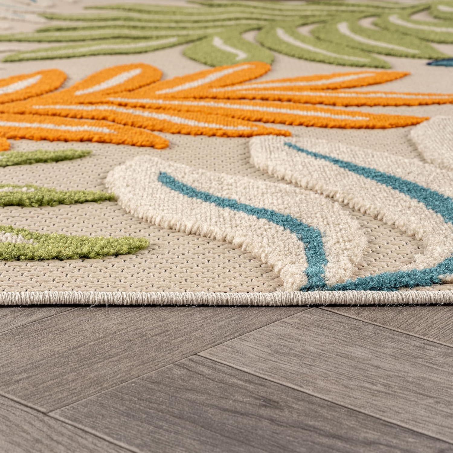 Rugshop Indoor/Outdoor High-Low Textured Area Rug, Botanical, Easy-Clean Patio Rug for Porch Deck Balcony 6' 6" x 9' Multi