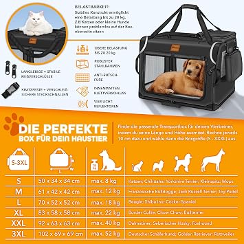 TRESKO® Foldable Dog Box Including Lick Mat and Spatula XXL 92 x 63 x 63 cm Transport Box for Dogs and Cats Dog Transport Box for Small and Large Dogs Dog Bag Robust Black