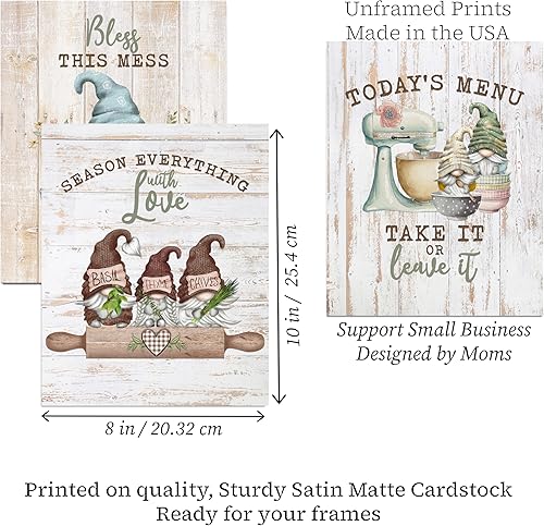 Miniatura 3 de Bless This Kitchen and Kiss The Cook decoración temática de granja, arte de madera rústica, juego de impresiones de pared de gnomo de vaca, cerdo,