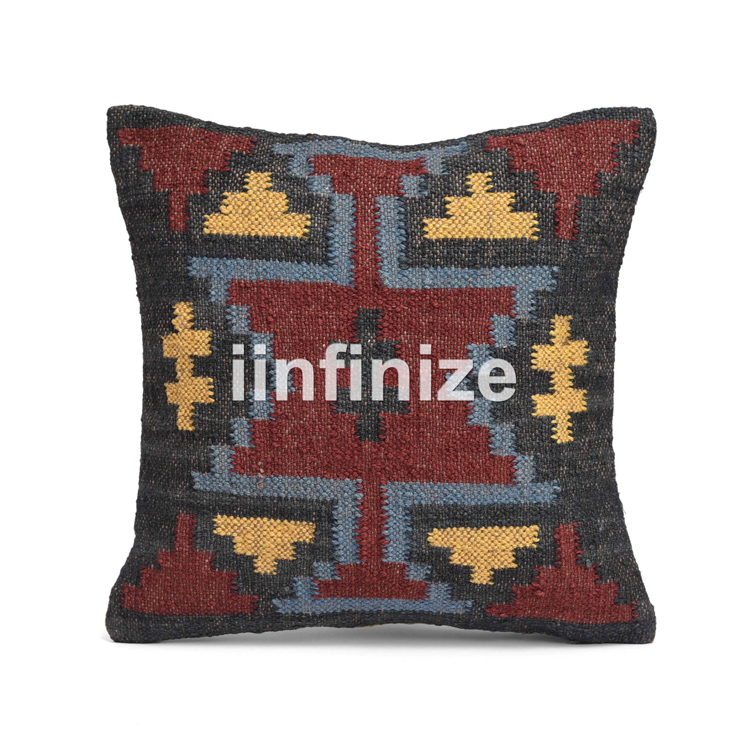 Juego de 4 fundas de cojín de yute de lana tradicional india turca, para sofá, sala de estar, decoración interior, 45,7 x 45,7 cm