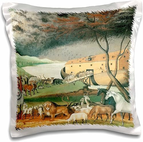 3dRose pc_164521_1 Funda de almohada de animales de la vendimia del Arca de Noé, religión, 16 x 16 pulgadas