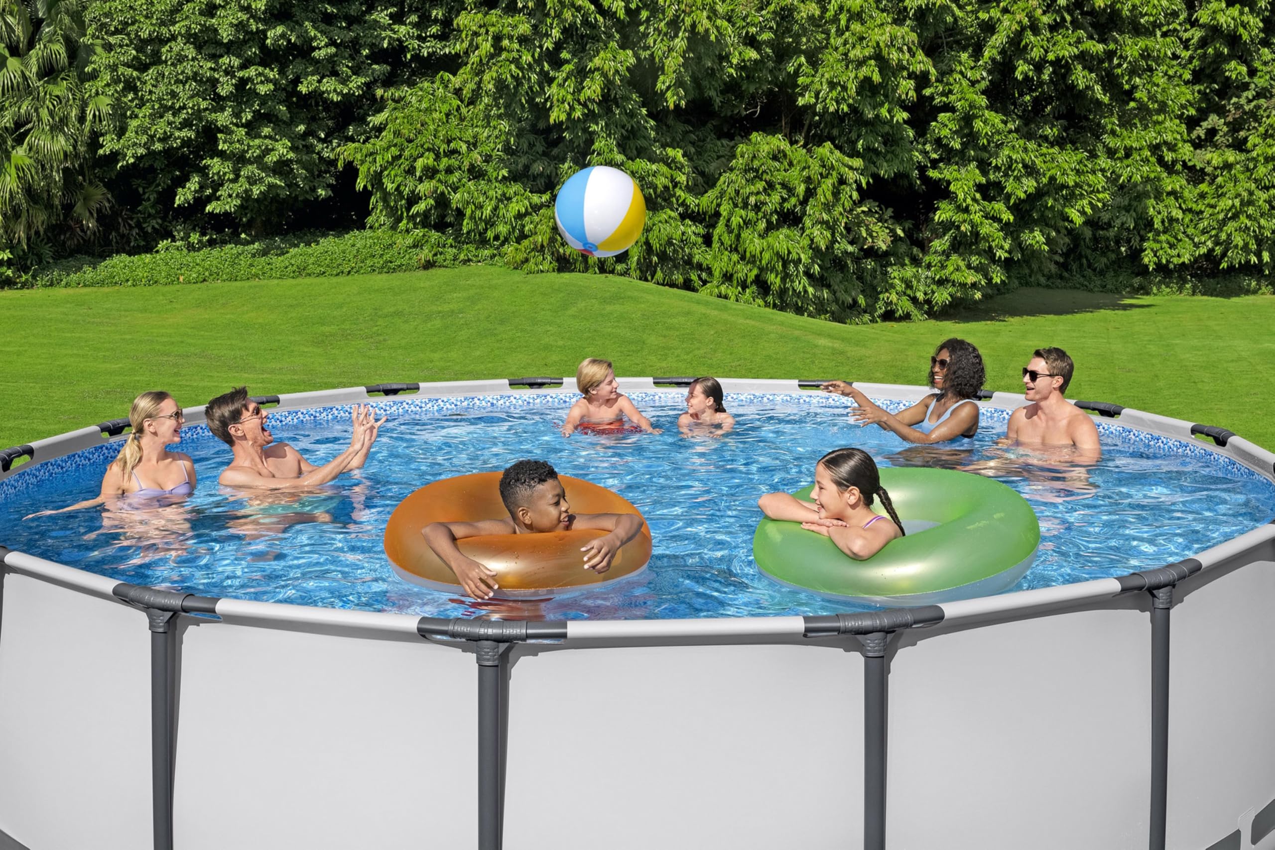 Bestway Steel Pro MAX Frame Pool Komplett-Set mit Filterpumpe Ø 488 x 122 cm , lichtgrau, rund
