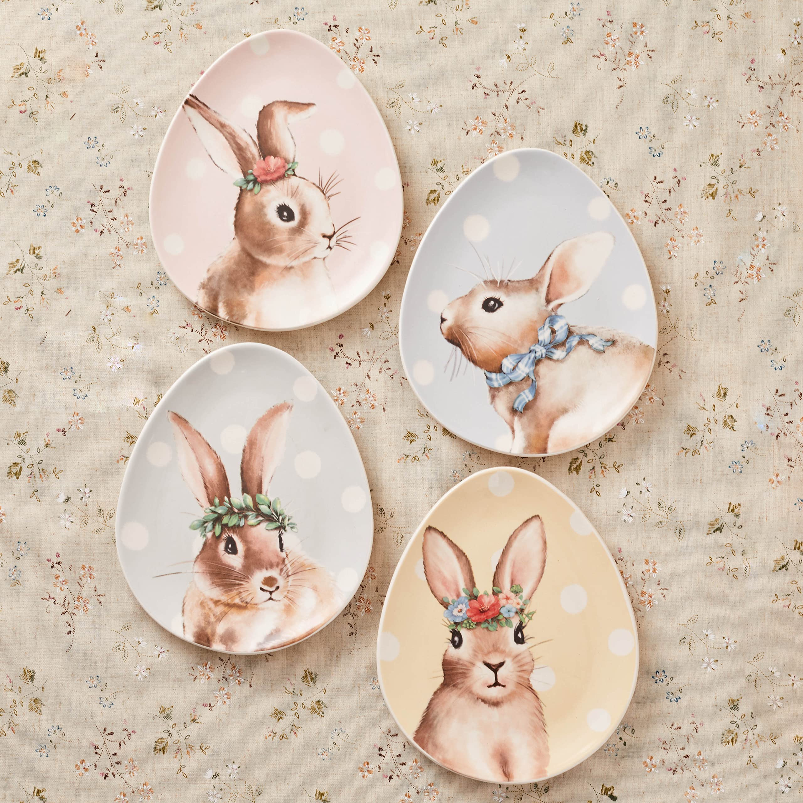 Bico Farmhouse Bunny ceramiczne talerze sałatkowe w kształcie jajka, zestaw 4 szt., do sałatek, przystawek, nadaje się do kuchenki mikrofalowej i zmywarki