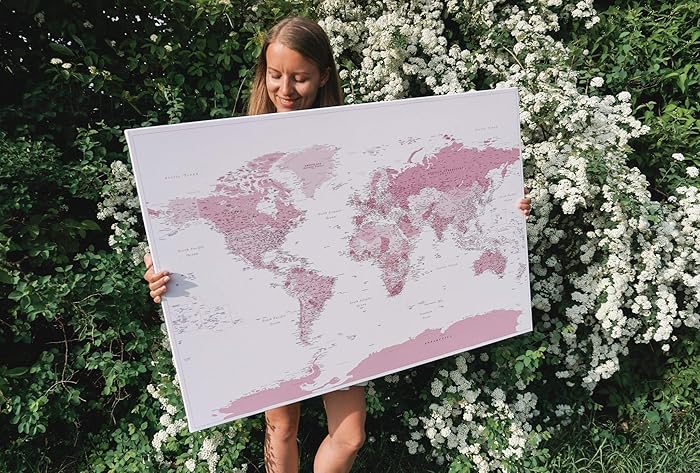 Trip Map Planisfero Da Parete Mappa Del Mondo Quadro Su Tela Incorniciato Con 100 Puntine Incluse Cartina Geografica Mondo In Rosa 3 Dimensioni Idee Per Regali Originali Amazon It Prodotti Handmade Planisfero Rosa