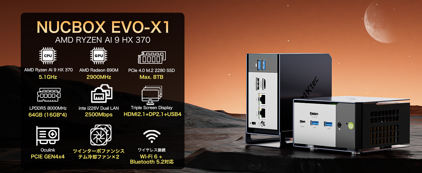 GMKtec EVO-X1 ミニPC Ryzen AI 9 HX-370 未開封 Ryzen AI 9 HX370搭載ミニPC「GMKtec EVO-X1」がAmazonで販売