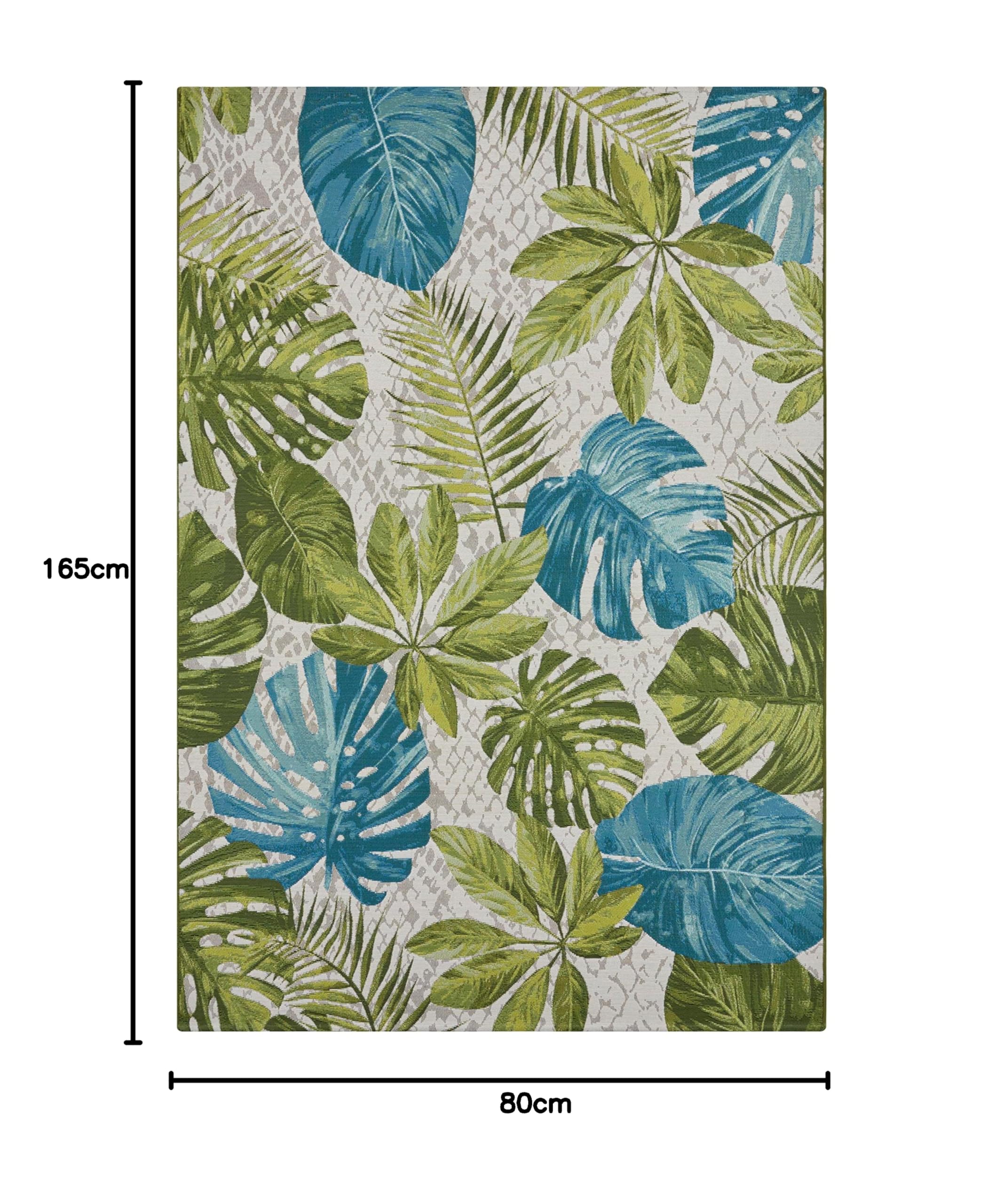 HANSE Home Tropical Leaves - Tappeto per interni ed esterni, in tessuto piatto, con foglie di palma, ecologico, resistente alle intemperie e ai raggi UV, per balcone, terrazza, giardino, turchese,