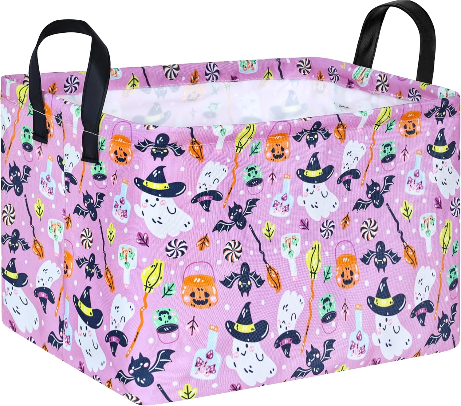 Happy Halloween Ghost Storage Basket Gift Laundry Bins Collapsible Storage Baskets Box Laundry Nursery Hamper for Home and Office Decoration with Handles