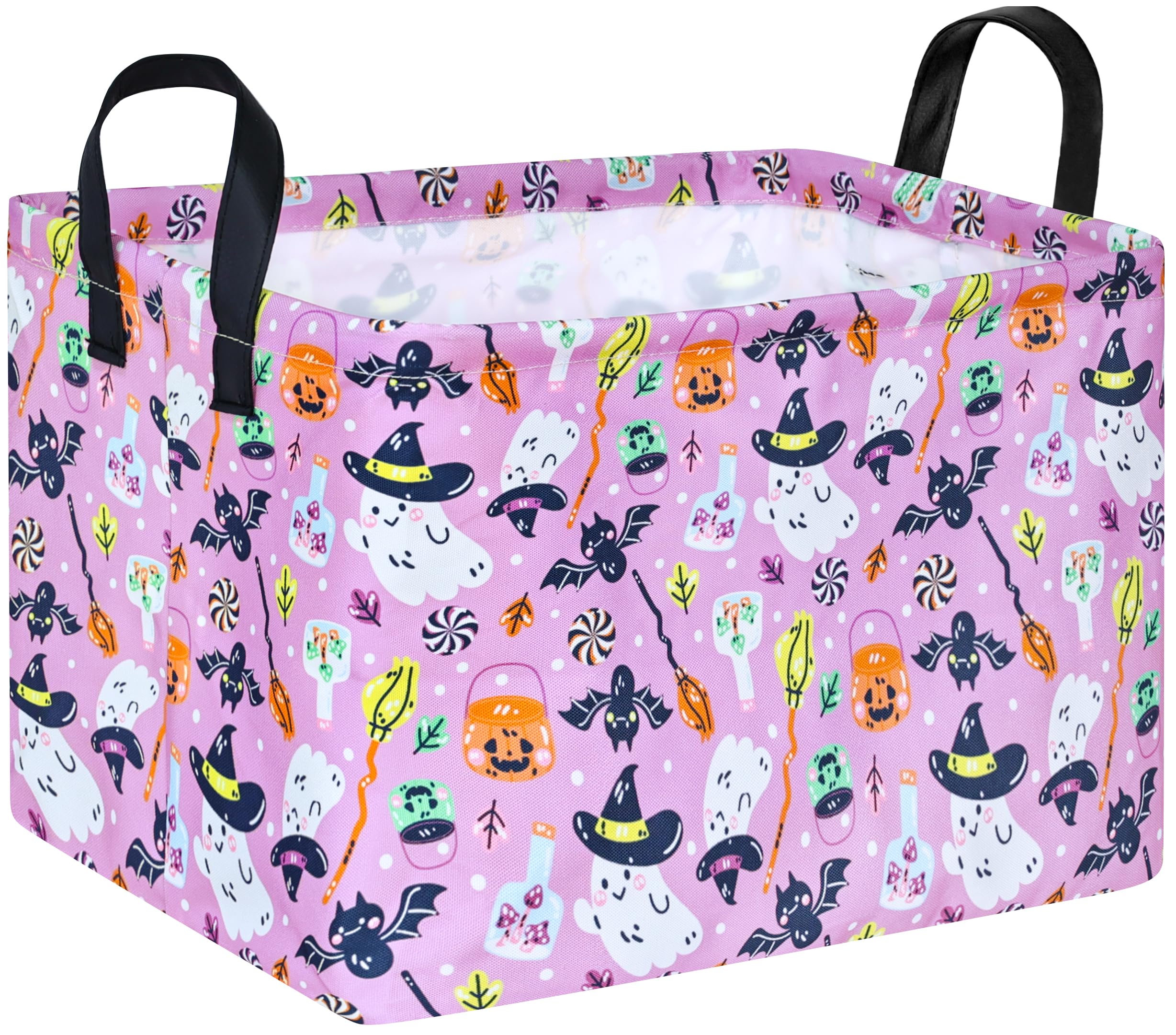 Happy Halloween Ghost Storage Basket Gift Laundry Bins Collapsible Storage Baskets Box Laundry Nursery Hamper for Home and Office Decoration with Handles