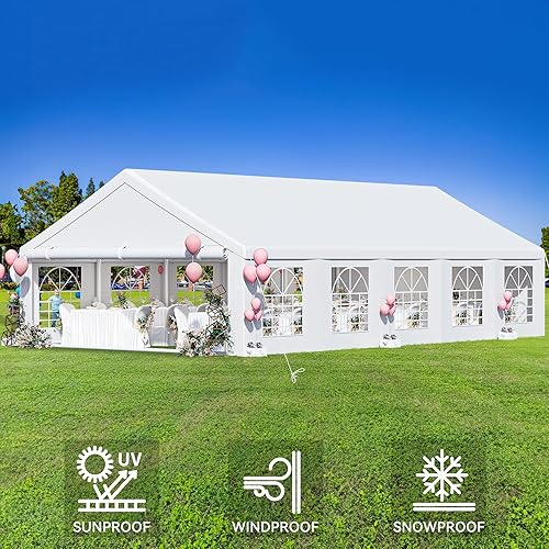 Miniatura 5 de YITAHOME Tienda de campaña para fiestas de 20 x 32 pies, refugios de eventos de boda al aire libre, toldo galvanizado mejorado con techo blanco