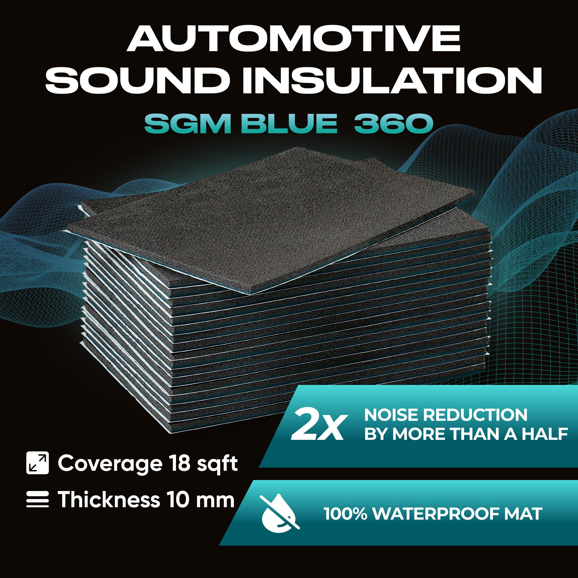 SGM Blue 360 mil (10 mm) 18 sqft (1.67 sqm) Autoschalldämmung – Wärme- und Kühlauskleidung – selbstklebendes geschlossenzelliges Schaumstoffmaterial – PE-Schaum-Schalldämpfer