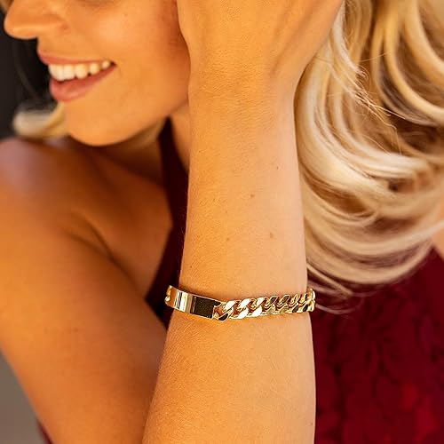 Miniatura 2 de LIFETIME JEWELRY Pulsera de identificación de eslabones cubanos Miami Curb de 0.354 in para hombres y mujeres, chapada en oro de 24 quilates