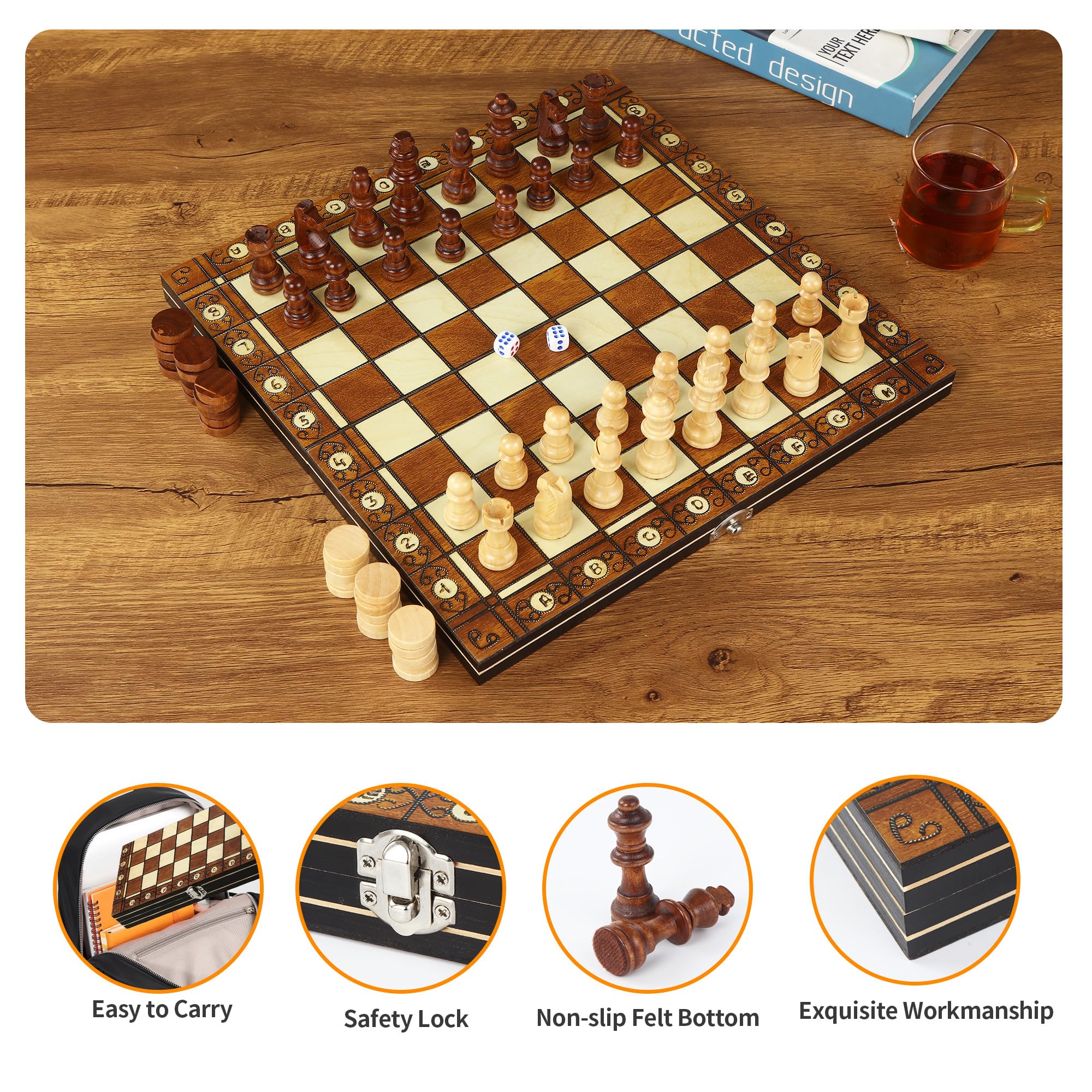 Jeu D'échecs, 3 En 1 Jeu D'échecs Magnétique Bois,29 X 29 Cm, échiquier De Voyage Pour Adultes Et Enfants, Portable Pliable Les Fêtes, Activités Familiales
