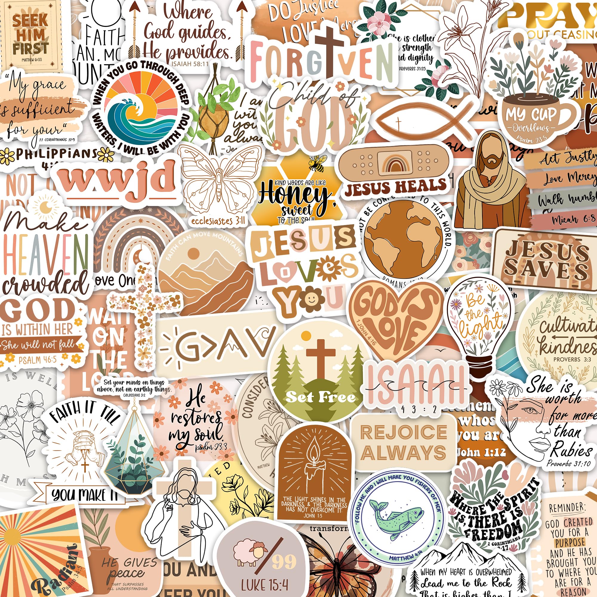 160Pcs Boho Christian Stickers, Cute Stickers & Waterproof Vinyl Decals for Kids Teens, Women for Water Bottle Laptop