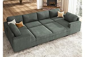Nolany Sectional Couch with Storage Ottoman: Green Corduroy Comfort for Your Living Room