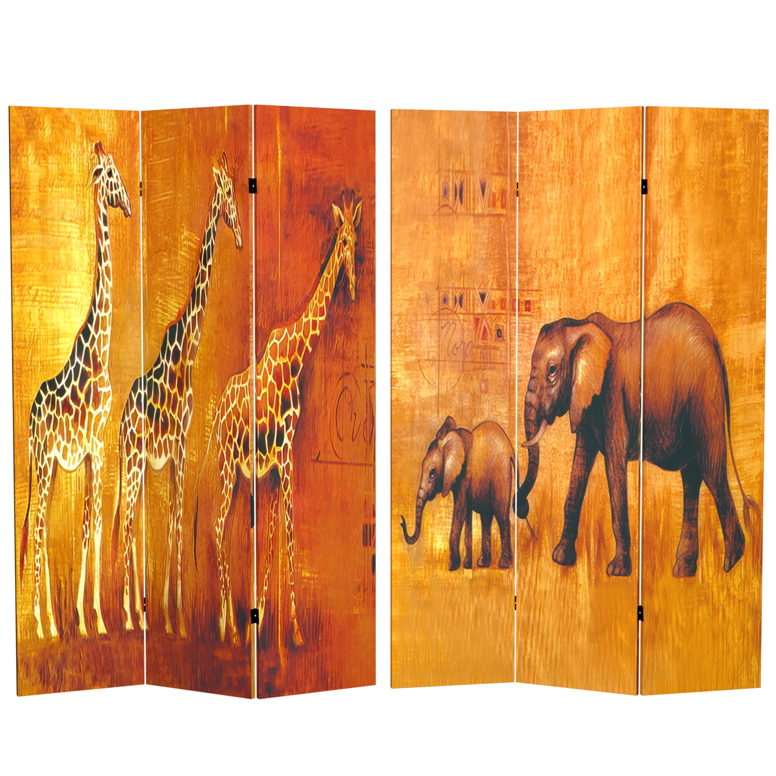 Red Lantern 6 ft. Tall Giraffe & Elephant Double Sided Room Divider, 71 inches high and 3 Panels wide