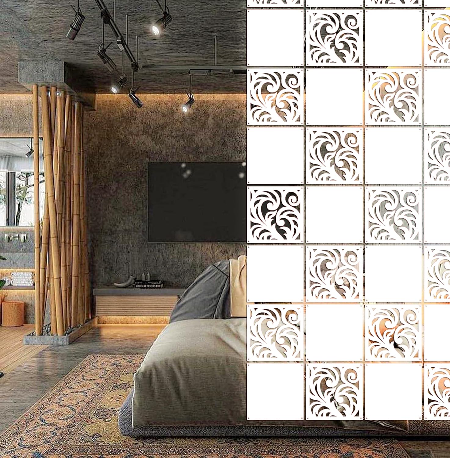 Planet Decor Modern Attractive Hanging DIY Room Divider Static Inky Decorative Wall Screen Partition for Decorating Living Dining Room Kitchen & Bedroom Set of 12 (White) Planet Decor Modern Attractive Hanging DIY Room Divider Static Inky Decorative Wall Screen Partition for Decorating Living Dining Room Kitchen & Bedroom Set of 12 (White)