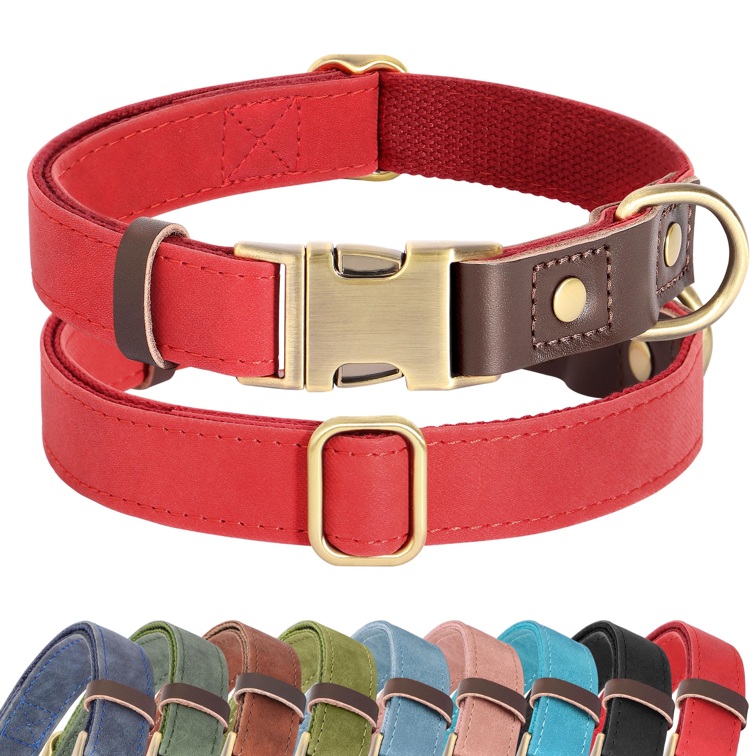 Didog Soft PU Leather Dog Collars for Medium Dogs,Classic Adjustable Dog Collars with Quick Release Metal Buckle,Easy Clean and Comfortable with Nylon