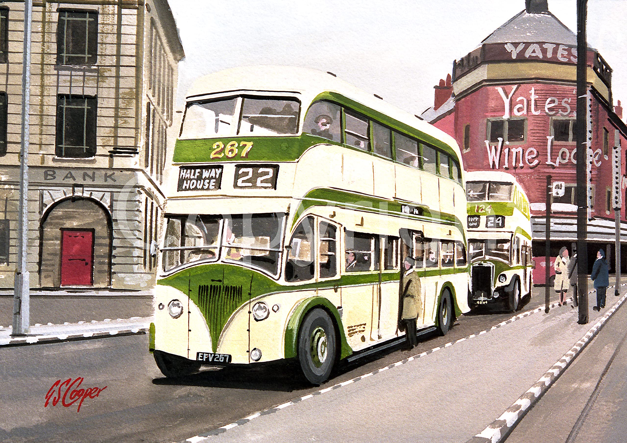 Silver Blackpool Yates Wine Lodge Scene Nostalgic 1960'S Bus Scene Metal Wall Art