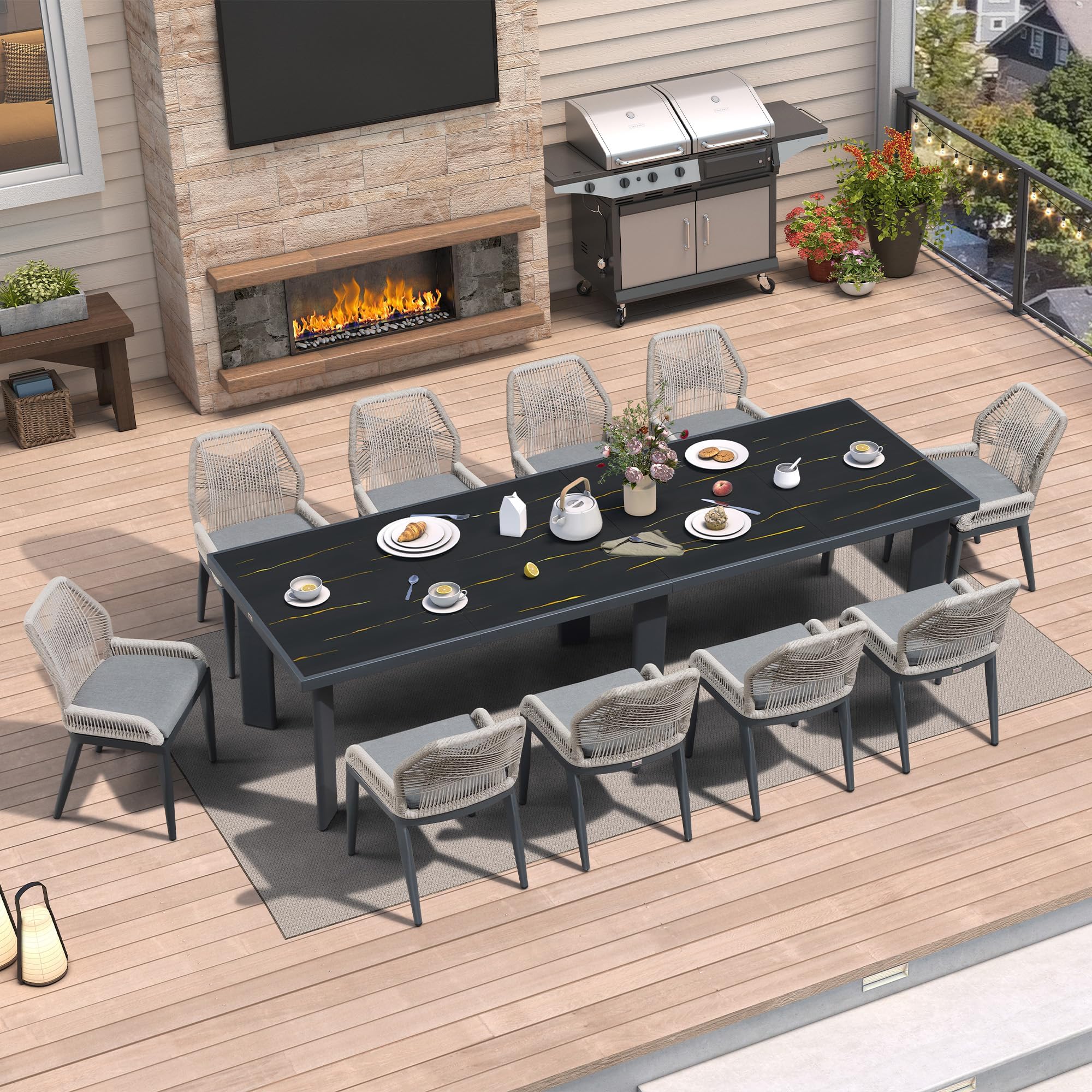 PURPLE LEAF 11 Pieces Patio Dining Set with Cushion and Backrest, Dark Grey
