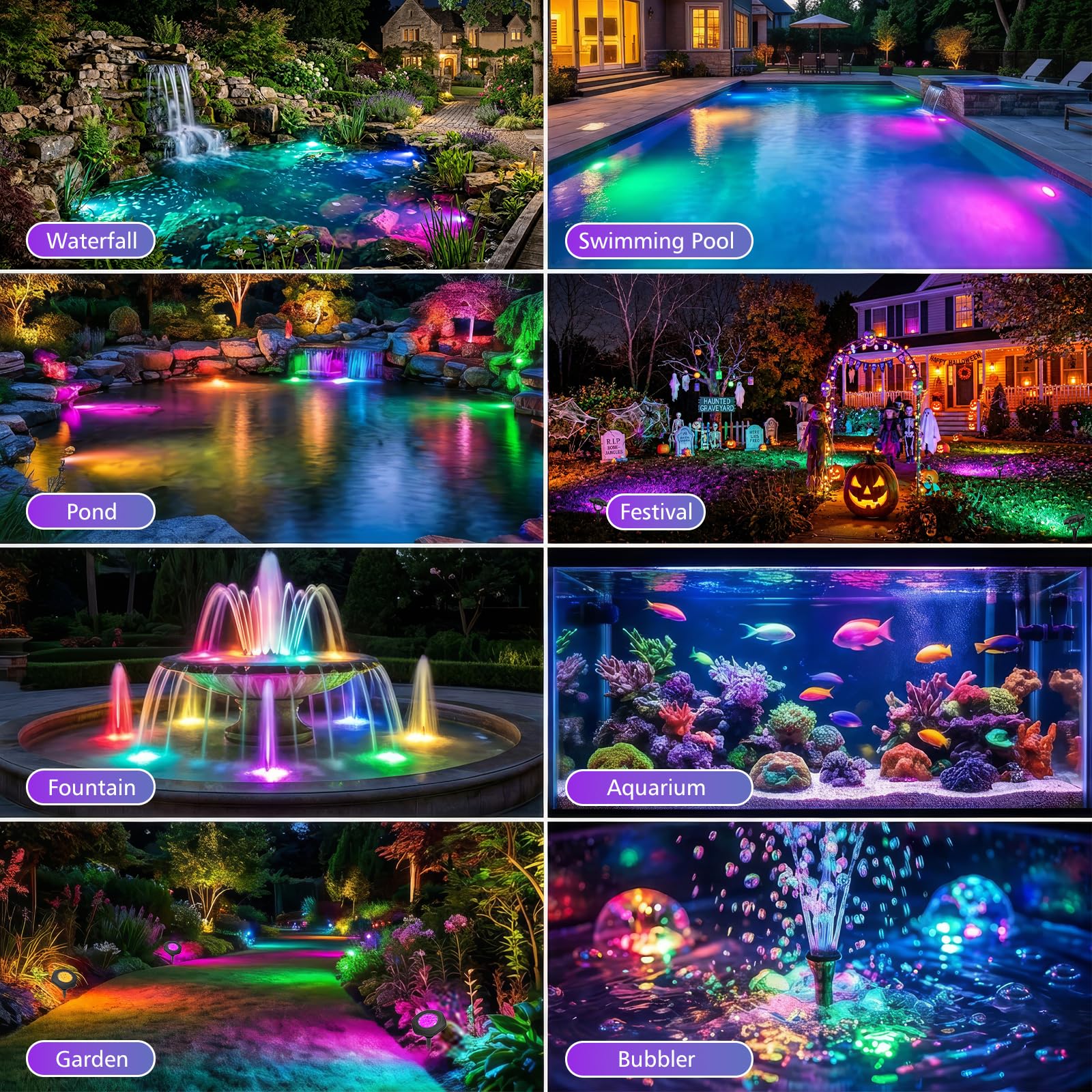 T-SUN Lampada Solare Dello Stagno, 18 LED Proiettori Solare, 3 in 1 RGB Faretto Solare Impermeabile, Illuminazione Solare Esterna per Piscina, Laghetto, Fontana, Prato, Giardino