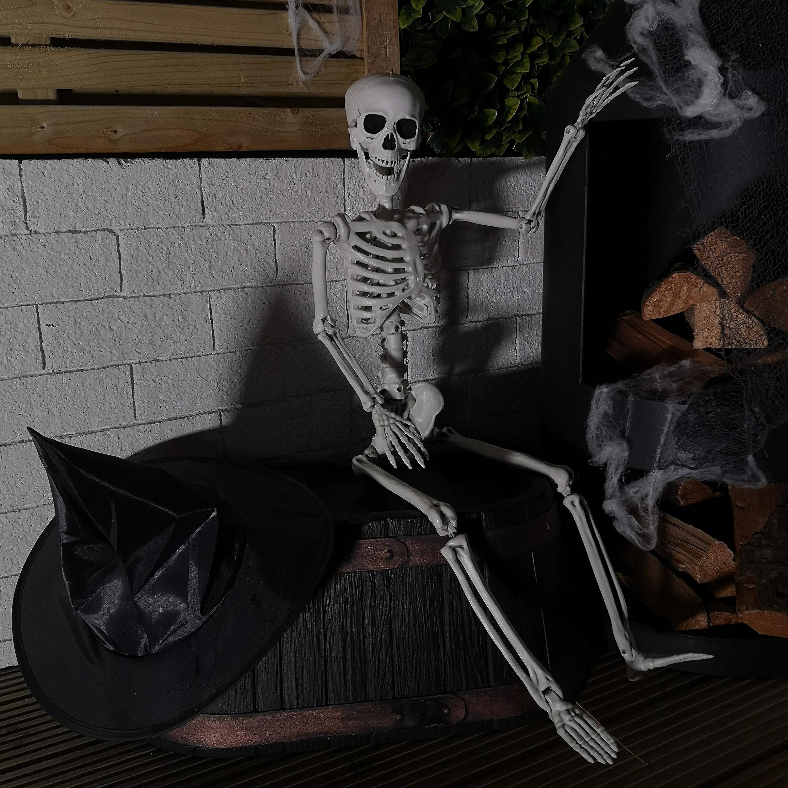 White/Black 90Cm (3Ft) Posable Full Body Halloween Skeleton Decoration With Movable Joints