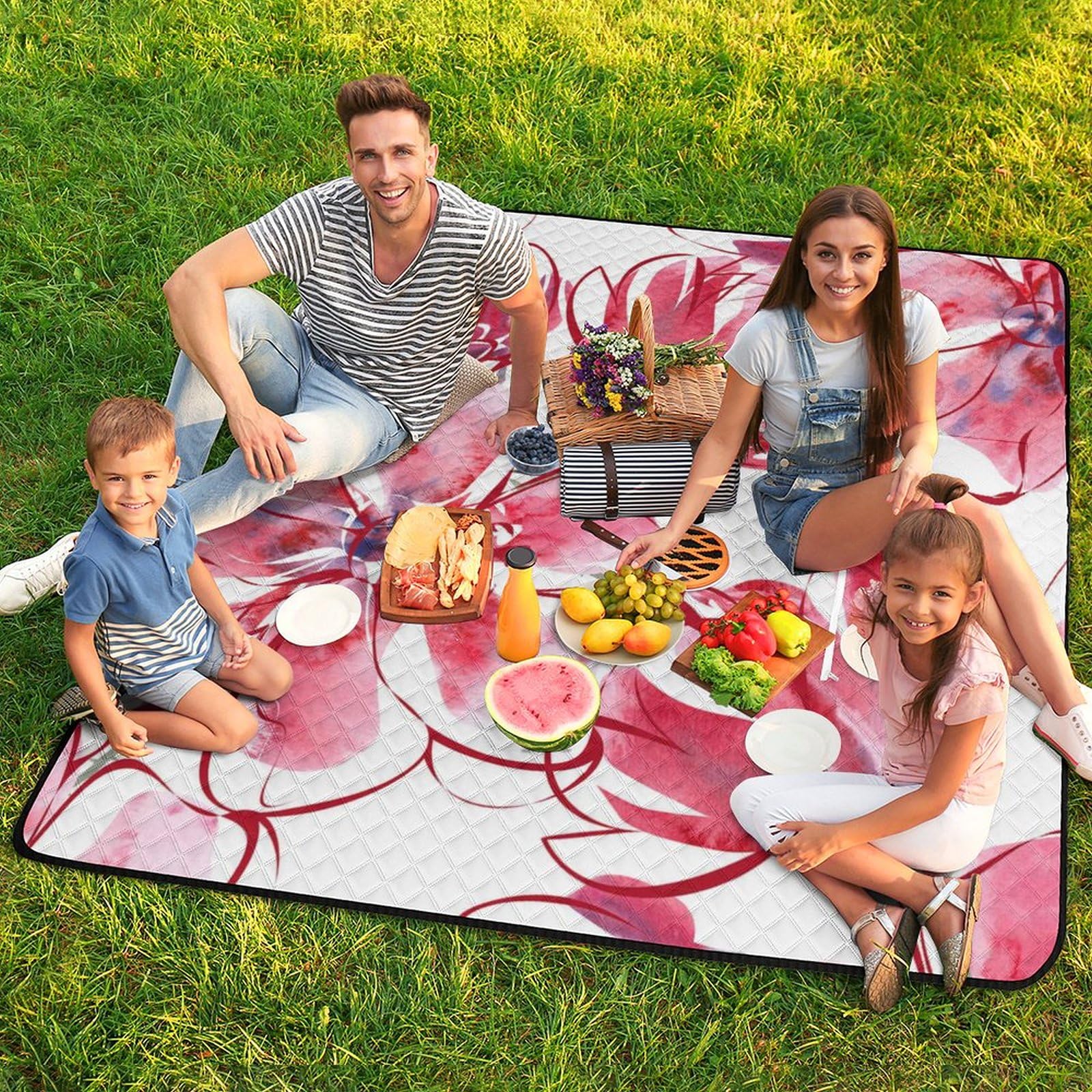 3D Impression Watercolor Fleurs Couverture Pique Nique Tapis Pique Nique Nappe Picnic Couverture De Pique-Nique pour Le Voyage, Le Camping, Les Vacances, Etc 200x200cm