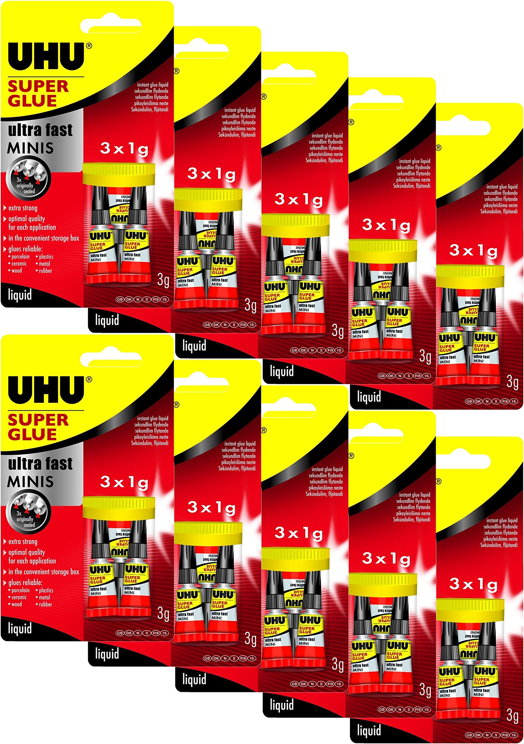 UHU 45415 – Pegamento instantáneo Flash rápido Minis 3 x 1 g