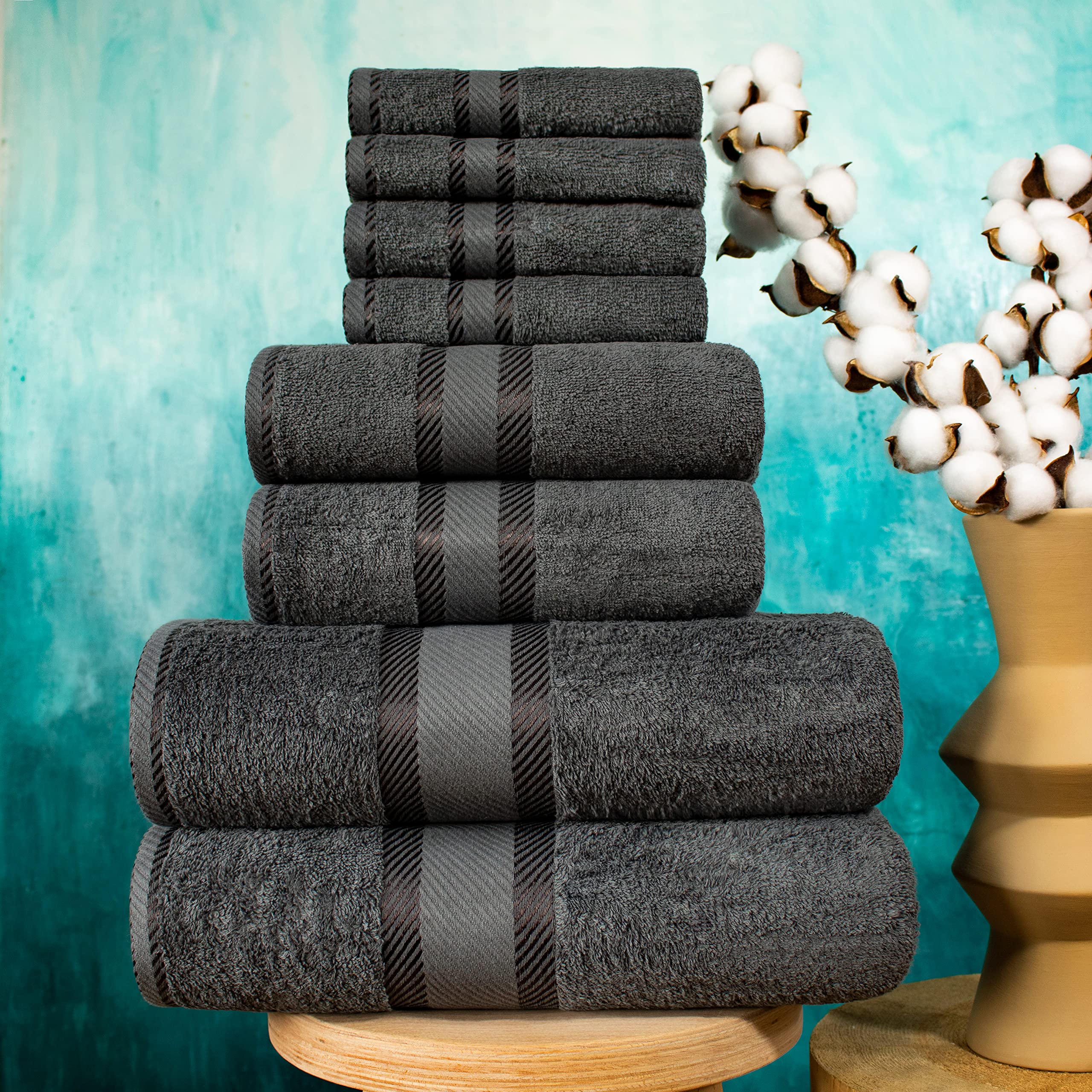 JAQAAR 8-piece towel set made from 100% cotton, Oeko-Tex tested, 550 g/m², very soft and super absorbent, 2 bath towels, 2 towels, 4 guest towels (colour anthracite grey