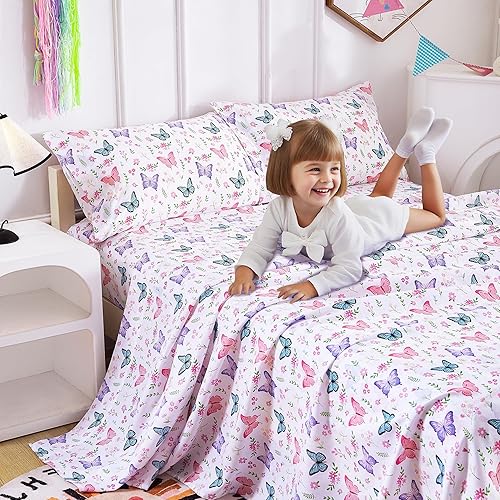 Miniatura 2 de Softan Juego de sábanas para cama de niños, sábanas tamaño twin para niñas, sábana ajustable de microfibra y funda de almohada, transpirable y suave