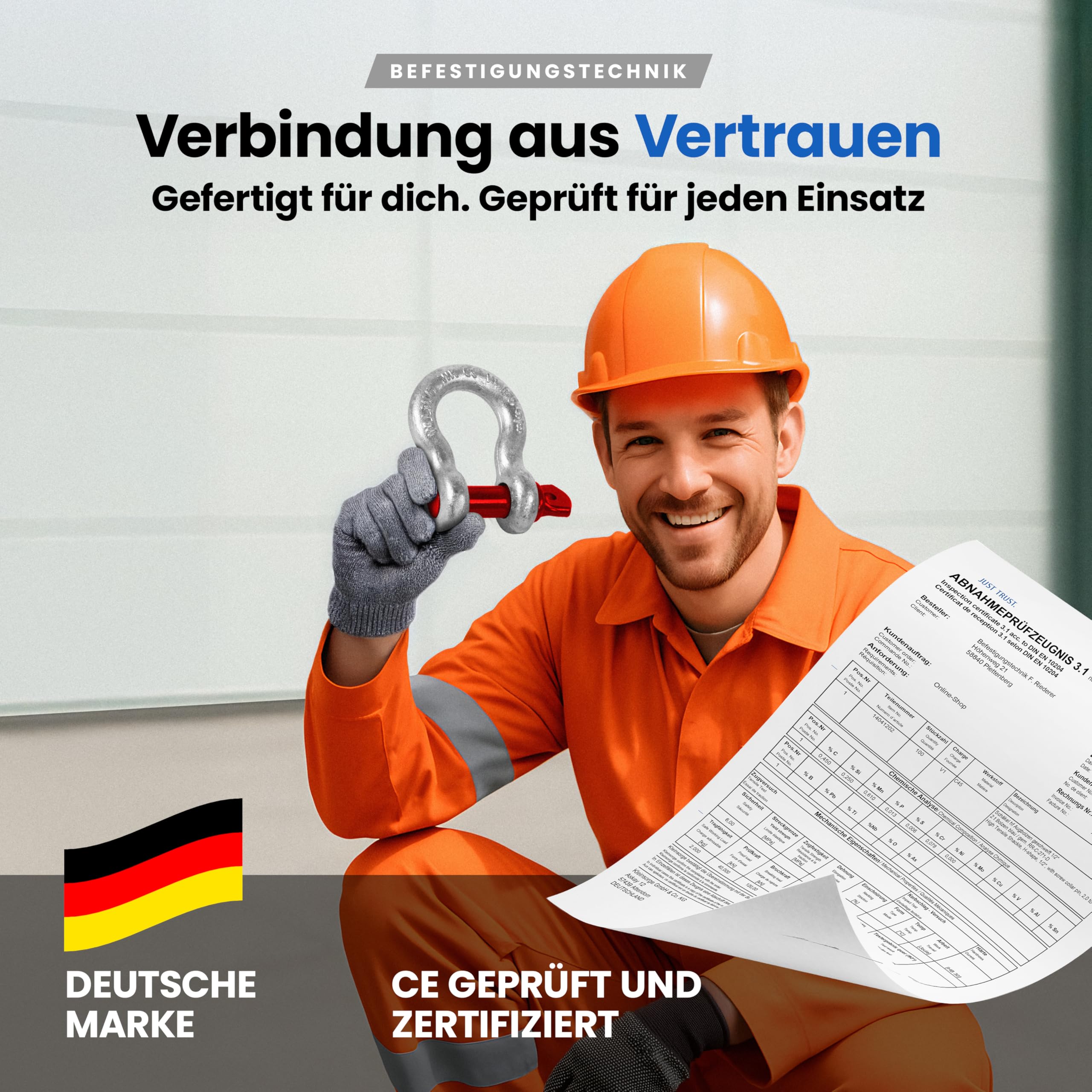 Schäkel hochfest geschweift - Größe & Menge wählbar: WLL 0,33-12 Tonnen Tragkraft - hochbelastbarer feuerverzinkter Stahl (1 Stk, 6,5t)