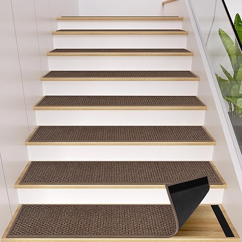Miniatura 8 de GOYLSER Peldaños antideslizantes para escaleras de madera en interiores, 15 piezas de alfombrillas para escalones beige con respaldo de goma