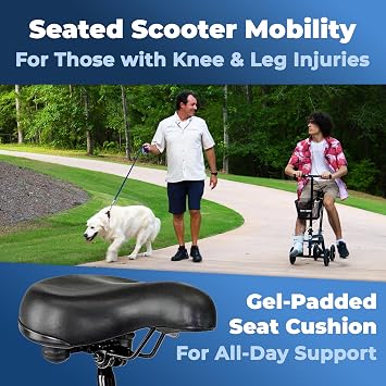 KneeRover Steerable Seated Scooter Mobility Knee Walker - Sitting Scooter with Leg Rest and Comfortable Gel Seat - Knee Walking Scooter Crutch Alternative for Leg, Ankle and Foot Injuries (Blue)